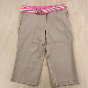 No Boundaries Capri Pants Juniors 9 Beige Striped Belt Rhinestone Y2K McBling